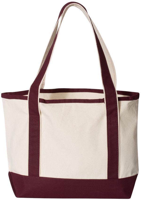 An image of a Custom Qtees 20L Small Deluxe Tote in Natural/Maroon!