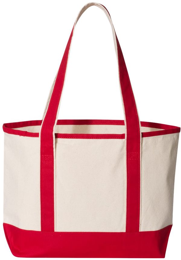 An image of a Custom Qtees 20L Small Deluxe Tote in Natural/Red!