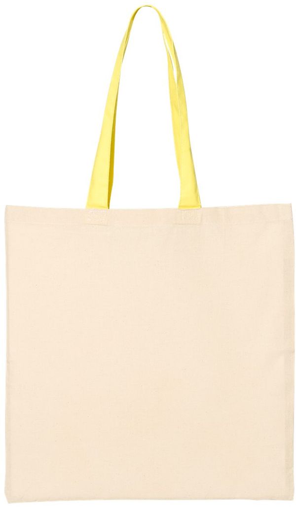 Am image of a Custom Qtees Economical Tote with Contrast Colour Handles in Natural/Yellow!