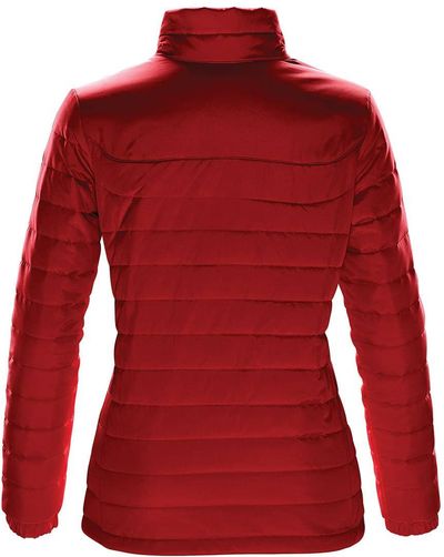 Am image of a Custom Stormtech Womens Nautilus Quilted Jacket in BRIGHT RED!