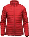 Am image of a Custom Stormtech Womens Nautilus Quilted Jacket in BRIGHT RED!