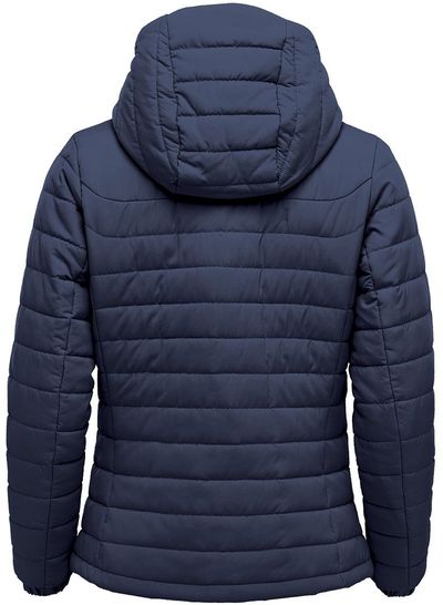 Am image of a Custom Stormtech Womens Nautilus Quilted Hoody in Navy!
