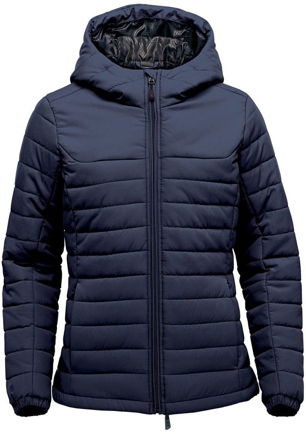 Am image of a Custom Stormtech Womens Nautilus Quilted Hoody in Navy!