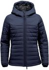 Am image of a Custom Stormtech Womens Nautilus Quilted Hoody in Navy!