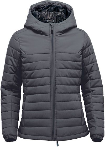 Am image of a Custom Stormtech Womens Nautilus Quilted Hoody in Dolphin!