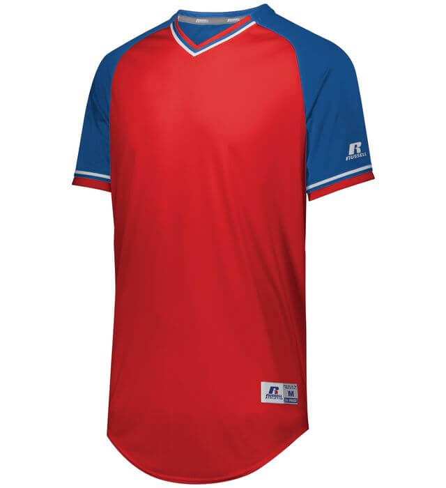 Russell Athletic Classic V Neck Jersey in True Red/Royal/White