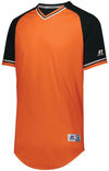 Am image of a Custom Russell Athletic Classic V Neck Jersey in Burnt Orange/Black/White!
