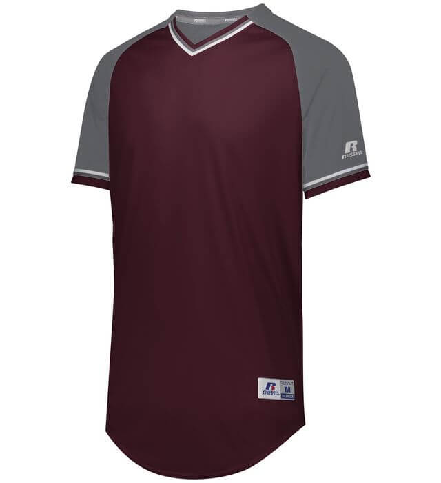 Russell Athletic Classic V Neck Jersey in Maroon/Steel/White