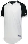 Am image of a Custom Russell Athletic Classic V Neck Jersey in White/Black/White!