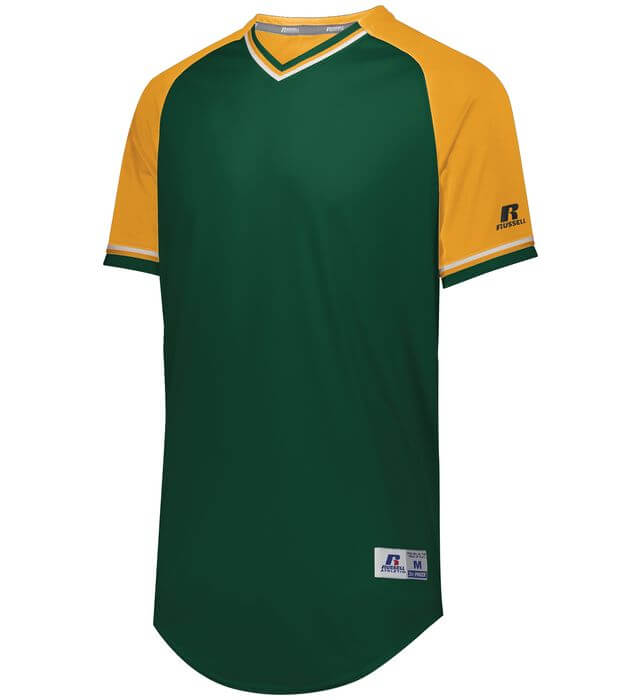 Russell Athletic Classic V Neck Jersey in Dark Green/Gold/White
