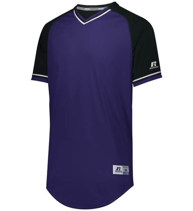 Russell Athletic Classic V Neck Jersey in Purple/Black/White