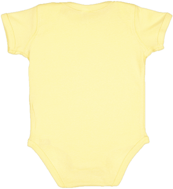 Am image of a Custom Rabbit Skins Infant Baby Rib Bodysuit in Banana!