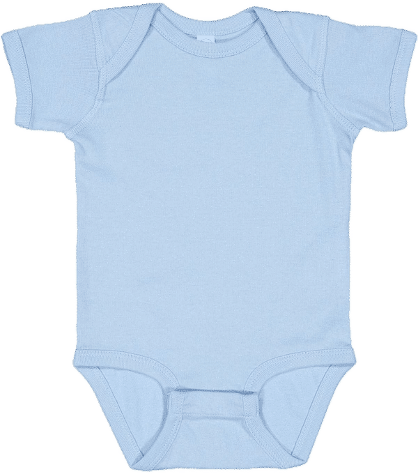 Am image of a Custom Rabbit Skins Infant Baby Rib Bodysuit in Light Blue!
