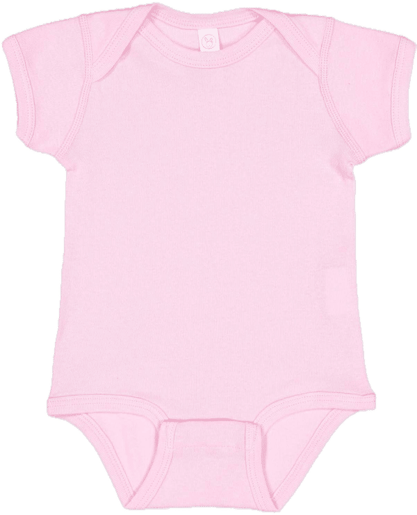 Am image of a Custom Rabbit Skins Infant Baby Rib Bodysuit in Pink!