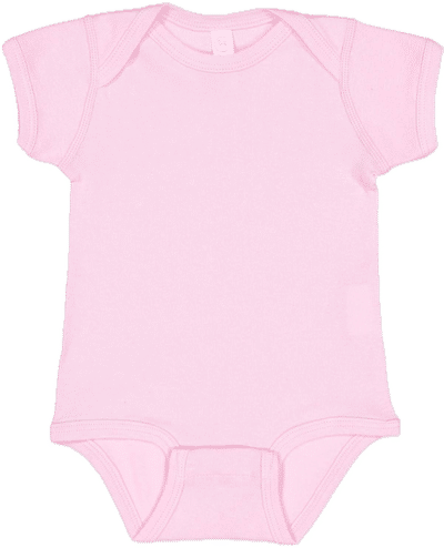 Am image of a Custom Rabbit Skins Infant Baby Rib Bodysuit in Pink!