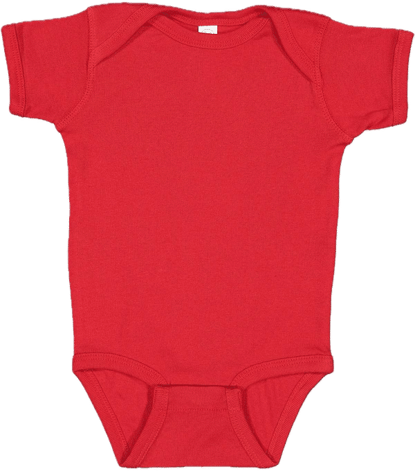 Am image of a Custom Rabbit Skins Infant Baby Rib Bodysuit in Red!
