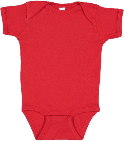 Am image of a Custom Rabbit Skins Infant Baby Rib Bodysuit in Red!