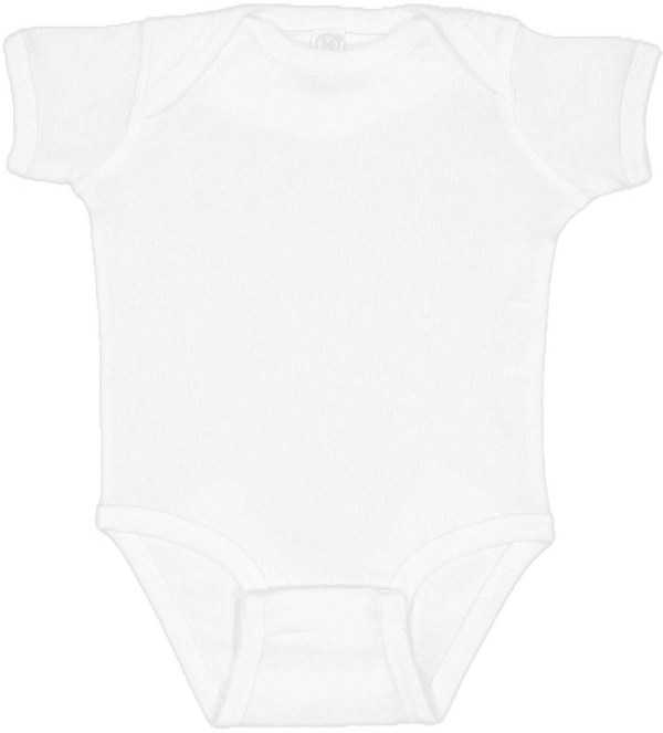 Am image of a Custom Rabbit Skins Infant Baby Rib Bodysuit in White!