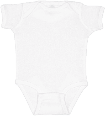 Am image of a Custom Rabbit Skins Infant Baby Rib Bodysuit in White!