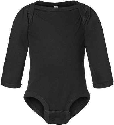 Am image of a Custom Rabbit Skins Infant Fine Jersey Long Sleeve Body Suit in Black!
