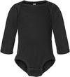 Am image of a Custom Rabbit Skins Infant Fine Jersey Long Sleeve Body Suit in Black!