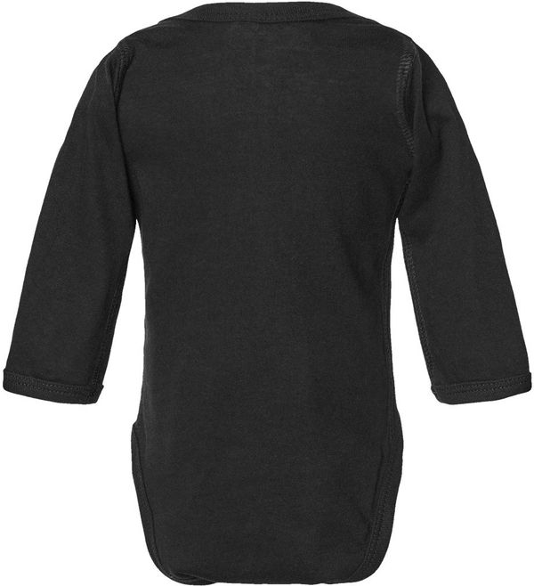 Am image of a Custom Rabbit Skins Infant Fine Jersey Long Sleeve Body Suit in Black!