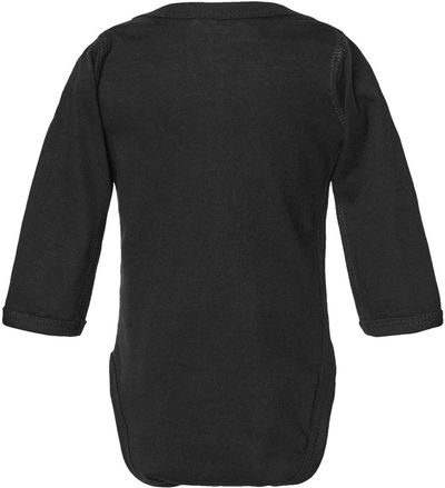 Am image of a Custom Rabbit Skins Infant Fine Jersey Long Sleeve Body Suit in Black!