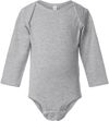 Am image of a Custom Rabbit Skins Infant Fine Jersey Long Sleeve Body Suit in Heather!