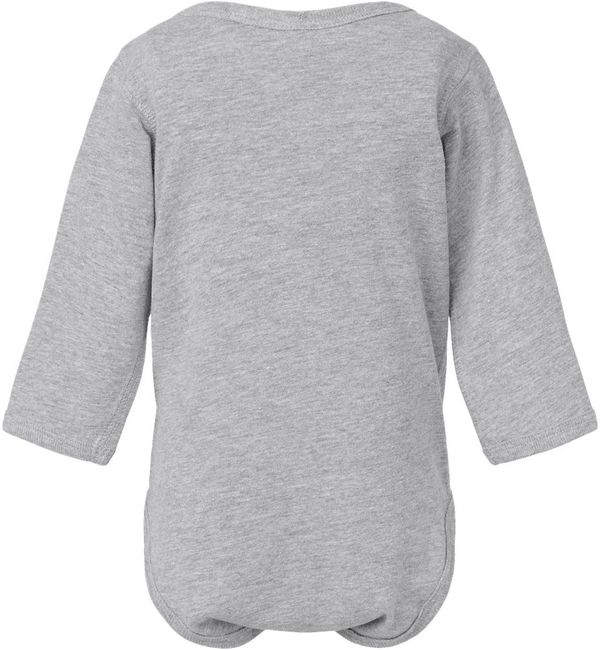 Am image of a Custom Rabbit Skins Infant Fine Jersey Long Sleeve Body Suit in Heather!