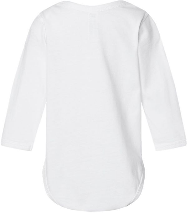 Am image of a Custom Rabbit Skins Infant Fine Jersey Long Sleeve Body Suit in White!