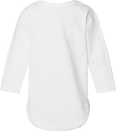 Am image of a Custom Rabbit Skins Infant Fine Jersey Long Sleeve Body Suit in White!