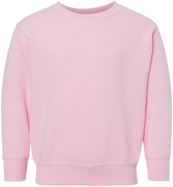 An image of a Custom Rabbit Skins Toddler Fleece Crewneck Sweatshirt in Pink!