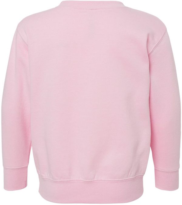 An image of a Custom Rabbit Skins Toddler Fleece Crewneck Sweatshirt in Pink!