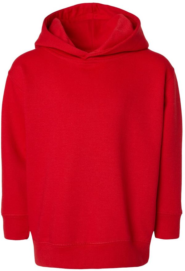 An image of a Custom Rabbit Skins Toddler Pullover Fleece Hoodie in Red!