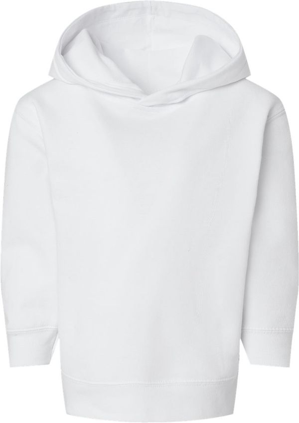 An image of a Custom Rabbit Skins Toddler Pullover Fleece Hoodie in White!