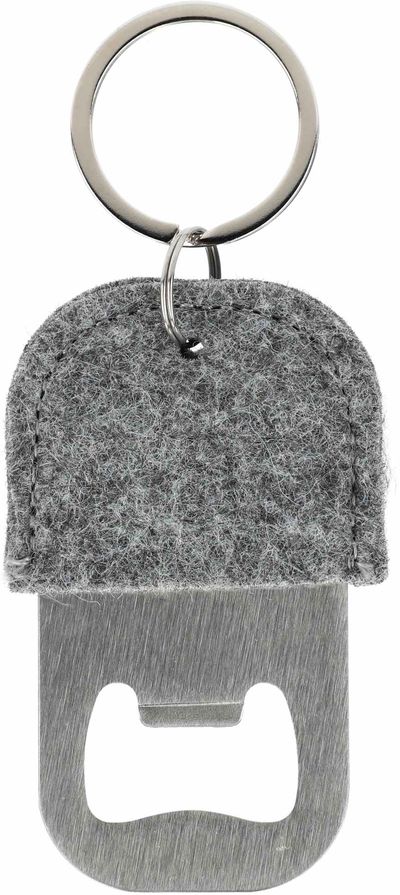 Am image of a Custom Recycled Felt Bottle Opener in Grey!