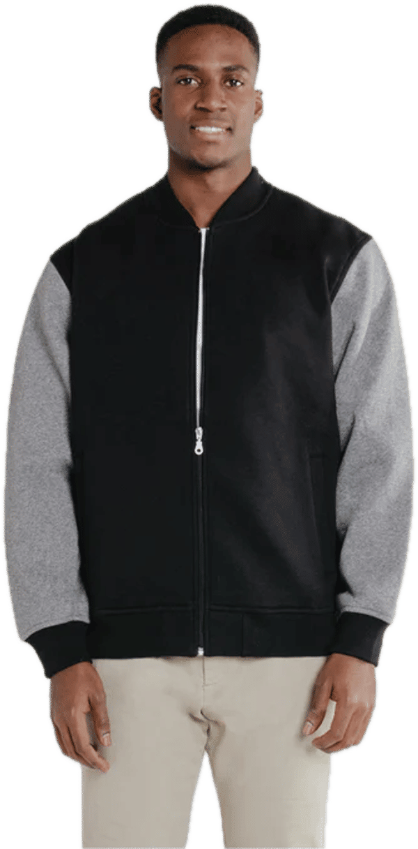 Am image of a Custom Redwood Classics Rideau Jacket in Black w/ Salt & Pepper sleeves!