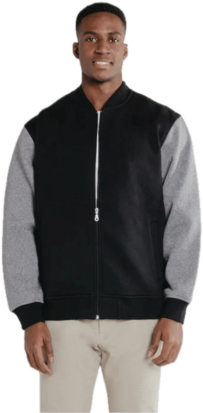 Am image of a Custom Redwood Classics Rideau Jacket in Black w/ Salt & Pepper sleeves!