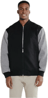 Am image of a Custom Redwood Classics Rideau Jacket in Black w/ Salt & Pepper sleeves!