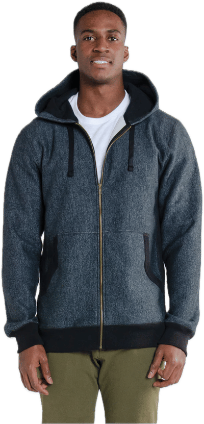 Am image of a Custom Redwood Classics Stutfield Hoody in Dark Charcoal Pepper w/ Black ribbing!
