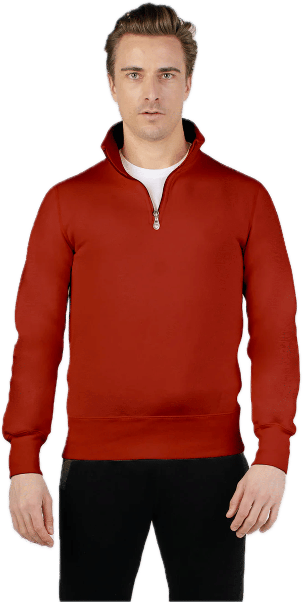 Am image of a Custom Redwood Classics Tremblant Zip Mock in Harvest Red!