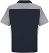 Am image of a Custom Red Kap Short Sleeve Woven Crew Shirt in Navy/Grey!