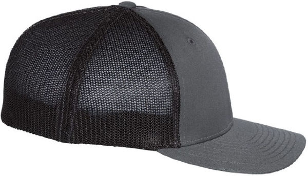An image of a Custom Richardson Fitted Trucker with R Flex in Charcoal/Black!