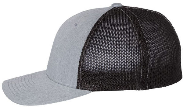 An image of a Custom Richardson Fitted Trucker with R Flex in Heather Grey/Black!