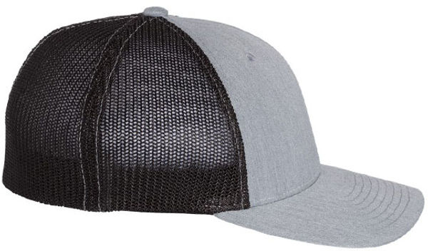 An image of a Custom Richardson Fitted Trucker with R Flex in Heather Grey/Black!