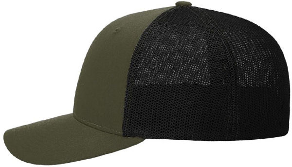 An image of a Custom Richardson Fitted Trucker with R Flex in Loden/Black!