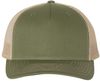 Am image of a Custom Richardson Five Panel Trucker in Army Olive Green/Tan!