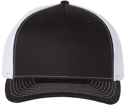 Am image of a Custom Richardson Five Panel Trucker in Black/White!