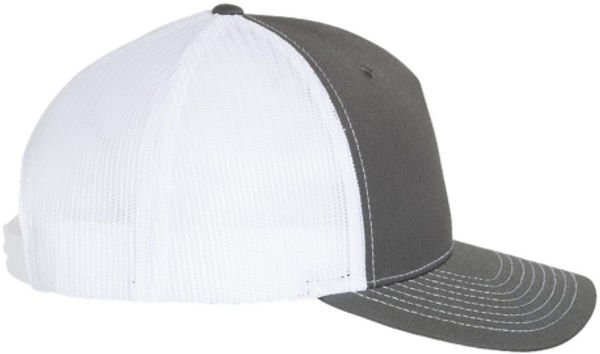 An image of a Custom Richardson Five Panel Trucker in Charcoal/White!