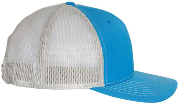 An image of a Custom Richardson Five Panel Trucker in Cobalt Blue/Grey!